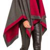 Women’s Shawl Wrap Poncho Ruana Cape Cardigan Sweater Open Front for Fall Winter(Border Design – Red and Gray)