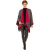 Women’s Shawl Wrap Poncho Ruana Cape Cardigan Sweater Open Front for Fall Winter(Border Design – Red and Gray)