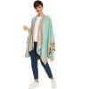 Women’s Shawl Wrap Poncho Ruana Cape Cardigan Sweater Open Front for Fall Winter(Border Design – Turquoise and Gray)