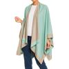 Women’s Shawl Wrap Poncho Ruana Cape Cardigan Sweater Open Front for Fall Winter(Border Design – Turquoise and Gray)