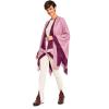Women’s Shawl Wrap Poncho Ruana Cape Cardigan Sweater Open Front for Fall Winter(Border Design – Violet and Pink)