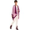 Women’s Shawl Wrap Poncho Ruana Cape Cardigan Sweater Open Front for Fall Winter(Border Design – Violet and Pink)