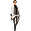 Women’s Shawl Wrap Poncho Ruana Cape Cardigan Sweater Open Front for Fall Winter(Border Design – White and Gray)