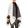 Women’s Shawl Wrap Poncho Ruana Cape Cardigan Sweater Open Front for Fall Winter(Border Design – White and Gray)