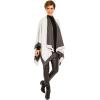 Women’s Shawl Wrap Poncho Ruana Cape Cardigan Sweater Open Front for Fall Winter(Border Design – White and Gray)