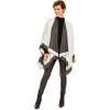 Women’s Shawl Wrap Poncho Ruana Cape Cardigan Sweater Open Front for Fall Winter(Border Design – White and Gray)