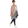 Women’s Shawl Wrap Poncho Ruana Cape Cardigan Sweater Open Front for Fall Winter(Checker Design – Beige With Border)