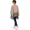 Women’s Shawl Wrap Poncho Ruana Cape Cardigan Sweater Open Front for Fall Winter(Checker Design – Beige With Border)
