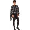 Women’s Shawl Wrap Poncho Ruana Cape Cardigan Sweater Open Front for Fall Winter(Checker Design – Black With Border)
