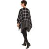 Women’s Shawl Wrap Poncho Ruana Cape Cardigan Sweater Open Front for Fall Winter(Checker Design – Black With Border)