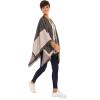 Women’s Shawl Wrap Poncho Ruana Cape Cardigan Sweater Open Front for Fall Winter(Geometric Design – Green and Beige)