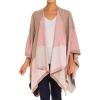 Women’s Shawl Wrap Poncho Ruana Cape Cardigan Sweater Open Front for Fall Winter(Geometric Design – Pink and Beige)