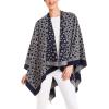 Women’s Shawl Wrap Poncho Ruana Cape Cardigan Sweater Open Front for Fall Winter(Leopard Design – Navy Gray)