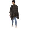 Women’s Shawl Wrap Poncho Ruana Cape Cardigan Sweater Open Front for Fall Winter(Plaid Design – Navy Green)