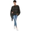 Women’s Shawl Wrap Poncho Ruana Cape Cardigan Sweater Open Front for Fall Winter(Plaid Design – Navy Green)