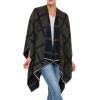 Women’s Shawl Wrap Poncho Ruana Cape Cardigan Sweater Open Front for Fall Winter(Plaid Design – Navy Green)