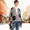 Women’s Shawl Wrap Poncho Ruana Cape Cardigan Sweater Open Front for Fall Winter(Spanish Design – 3 Polka Dots Black Gray)