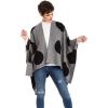 Women’s Shawl Wrap Poncho Ruana Cape Cardigan Sweater Open Front for Fall Winter(Spanish Design – 3 Polka Dots Black Gray)