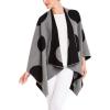 Women’s Shawl Wrap Poncho Ruana Cape Cardigan Sweater Open Front for Fall Winter(Spanish Design – 3 Polka Dots Black Gray)