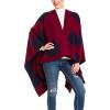 Women’s Shawl Wrap Poncho Ruana Cape Cardigan Sweater Open Front for Fall Winter(Spanish Design – 3 Polka Dots Red Navy)