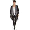 Women’s Shawl Wrap Poncho Ruana Cape Cardigan Sweater Open Front for Fall Winter(Stripe Design – Black and Gray)