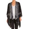 Women’s Shawl Wrap Poncho Ruana Cape Cardigan Sweater Open Front for Fall Winter(Stripe Design – Black and Gray)