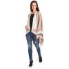 Women’s Shawl Wrap Poncho Ruana Cape Cardigan Sweater Open Front for Travel Flight Cruises(Border Design – Beige White)