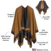 Women’s Shawl Wrap Poncho Ruana Cape Cardigan Sweater Open Front for Travel Flight Cruises(Border Design – Dark Gray Spice)