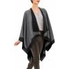Women’s Shawl Wrap Poncho Ruana Cape Cardigan Sweater Open Front for Travel Flight Cruises(Border Design – Gray Black)