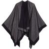 Women’s Shawl Wrap Poncho Ruana Cape Cardigan Sweater Open Front for Travel Flight Cruises(Border Design – Gray Black)