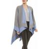 Women’s Shawl Wrap Poncho Ruana Cape Cardigan Sweater Open Front for Travel Flight Cruises(Border Design – Gray Blue)