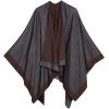 Women’s Shawl Wrap Poncho Ruana Cape Cardigan Sweater Open Front for Travel Flight Cruises(Border Design – Gray Brown)