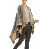 Women’s Shawl Wrap Poncho Ruana Cape Cardigan Sweater Open Front for Travel Flight Cruises(Border Design – Gray Khaki)