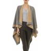 Women’s Shawl Wrap Poncho Ruana Cape Cardigan Sweater Open Front for Travel Flight Cruises(Border Design – Gray Khaki)
