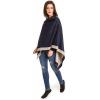 Women’s Shawl Wrap Poncho Ruana Cape Cardigan Sweater Open Front for Travel Flight Cruises(Border Design – Gray Navy)
