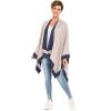 Women’s Shawl Wrap Poncho Ruana Cape Cardigan Sweater Open Front for Travel Flight Cruises(Border Design – Gray Navy)