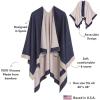 Women’s Shawl Wrap Poncho Ruana Cape Cardigan Sweater Open Front for Travel Flight Cruises(Border Design – Gray Navy)