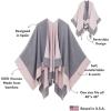 Women’s Shawl Wrap Poncho Ruana Cape Cardigan Sweater Open Front for Travel Flight Cruises(Border Design – Gray Pink)