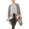 Women’s Shawl Wrap Poncho Ruana Cape Cardigan Sweater Open Front for Travel Flight Cruises(Border Design – Gray Pink)