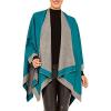 Women’s Shawl Wrap Poncho Ruana Cape Cardigan Sweater Open Front for Travel Flight Cruises(Border Design – Turquoise Gray)