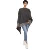 Women’s Shawl Wrap Poncho Ruana Cape Cardigan Sweater Open Front for Travel Flight Cruises(Border With Stud – Double Gray)
