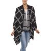 Women’s Shawl Wrap Poncho Ruana Cape Cardigan Sweater Open Front for Travel Flight Cruises(Plaid Design – Black Gray)