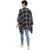 Women’s Shawl Wrap Poncho Ruana Cape Cardigan Sweater Open Front for Travel Flight Cruises(Plaid Design – Black Gray)