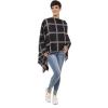 Women’s Shawl Wrap Poncho Ruana Cape Cardigan Sweater Open Front for Travel Flight Cruises(Plaid Design – Black Gray)