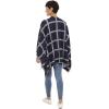 Women’s Shawl Wrap Poncho Ruana Cape Cardigan Sweater Open Front for Travel Flight Cruises(Plaid Design – Navy Gray)