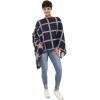 Women’s Shawl Wrap Poncho Ruana Cape Cardigan Sweater Open Front for Travel Flight Cruises(Plaid Design – Navy Gray)