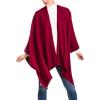 Women’s Shawl Wrap Poncho Ruana Cape Cardigan Sweater Open Front for Travel Flight Cruises(Solid Color Design – Burgundy)