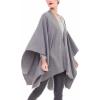 Women’s Shawl Wrap Poncho Ruana Cape Cardigan Sweater Open Front for Travel Flight Cruises(Solid Color Design – Gray)