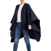 Women’s Shawl Wrap Poncho Ruana Cape Cardigan Sweater Open Front for Travel Flight Cruises(Solid Color Design – Navy)