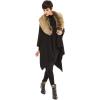 Women’s Shawl Wrap Poncho Ruana Cape Cardigan Sweater Open Front for Travel Flight Cruises(Solid Color With Fur – Black)